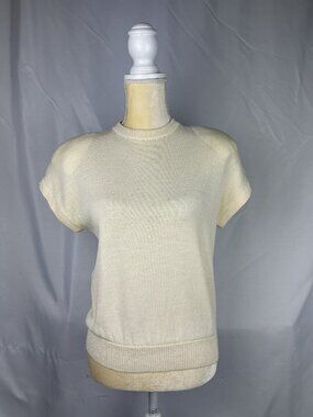 St. John Cream Short-Sleeve Knit Top